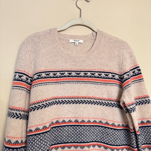 Madewell Marino Wool Fair Isle Sweater Size L Beige Knit Crewneck Pullover - Picture 4 of 13